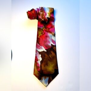 Brioni Vintage Abstract Floral Silk Tie Italy Wide Pink Brown Gold Handmade